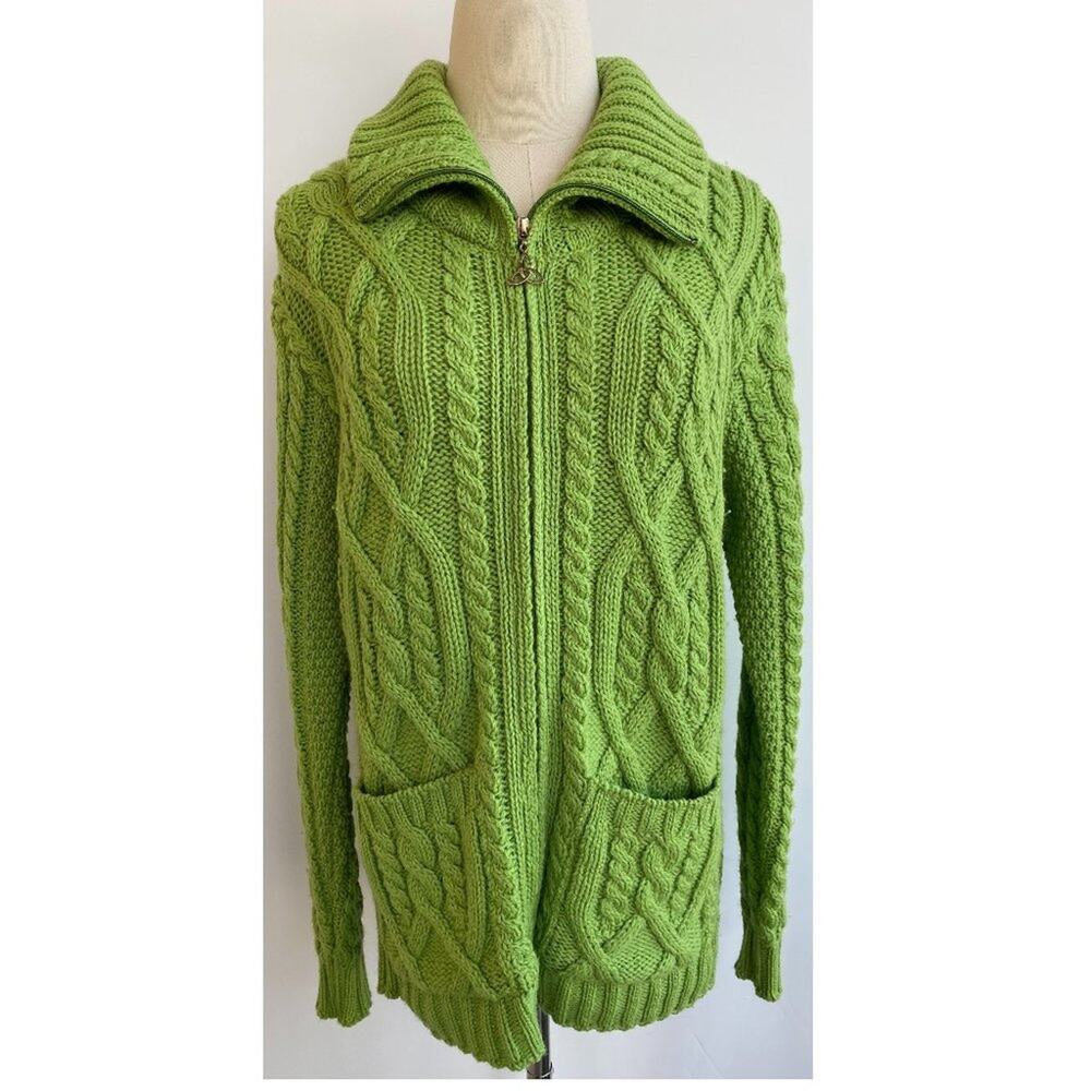 Aran Crafts Sweater Trinity Knot Pull Merino Wool Cable Knit Full Zip Sweater S